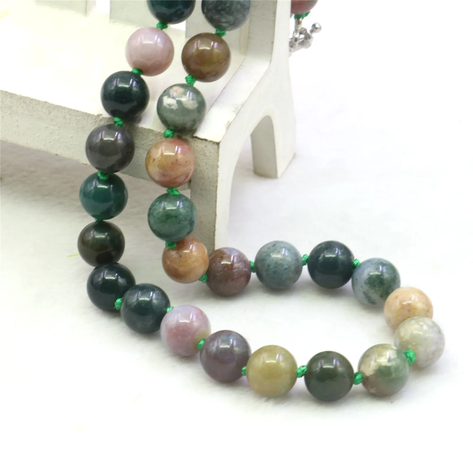 10mm Round Multicolor India Agates Onyx Necklace Natural Stone Hand Made Women Neutral Neckwear DIY Jewelry Making Design