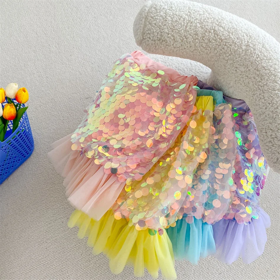 Mermaid Sequin Mesh Tutu Skirt Baby Girls Baby Fish Tail Princess Dress Women Kids Family Birthday Carnival Party Costumes