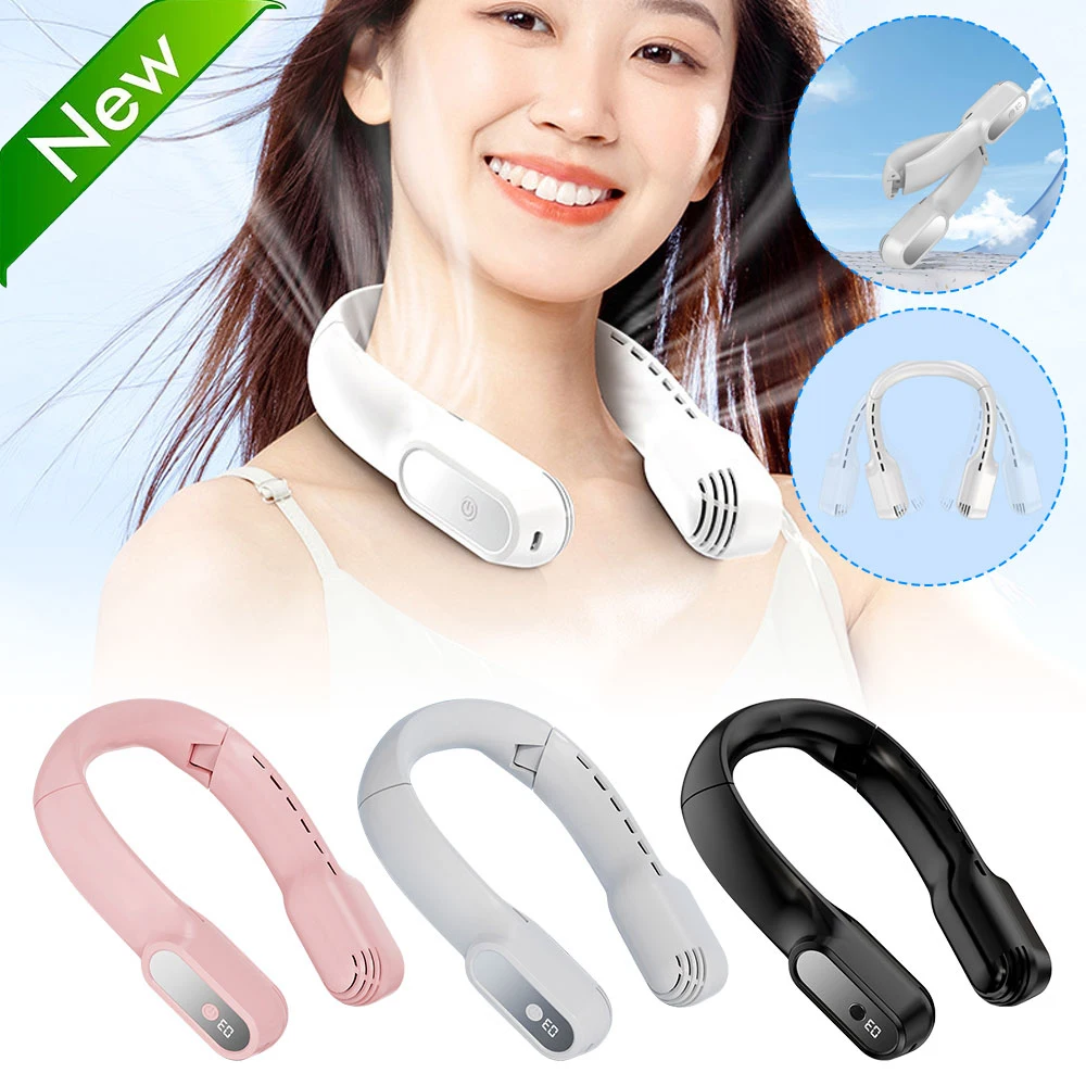 1PC Fan 4000mAh New Mini Neck Portable No Bladeless Hanging Neck Rechargeable Air Cooler 3 Speed Mini Summer Sport Fan