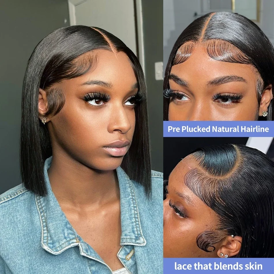 Bob Perucas Straight 4X4 Lace Front Perucas Curtas Bob Bone Straight Perucas de Cabelo Humano Preto 13X4 Lace Frontal Peruca 100% Perucas de Cabelo Humano