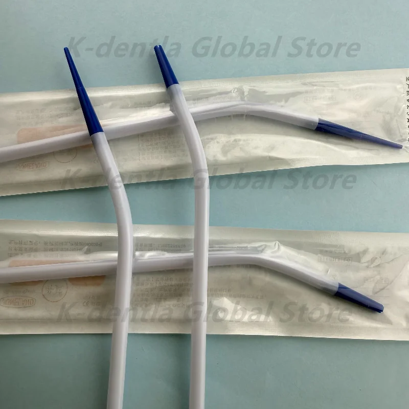 50Pcs French Long Curved Suction Tube Disposable Dental Saliva Ejector Suction Tips with Adapters for Surgical Use