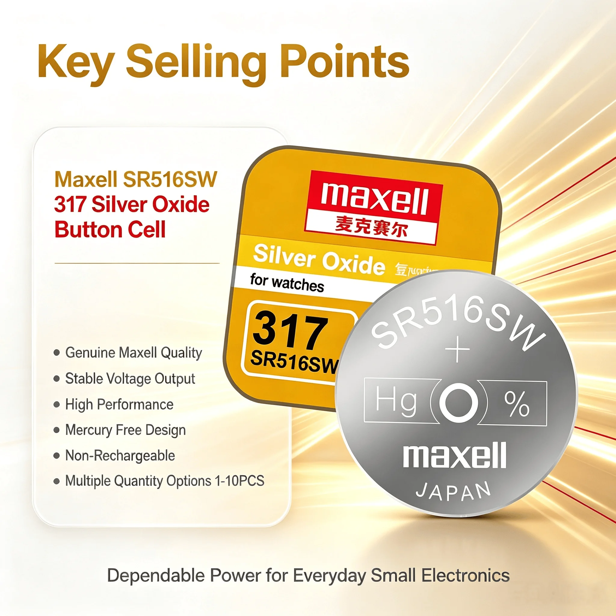 Silver Oxide Button Cell 317 SR516SW Maxell 1‑10PCS Non‑Rechargeable High Performance Battery for Watches Toys Electronics view 3