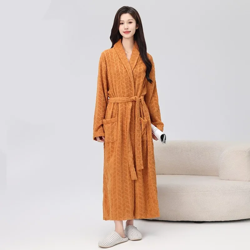 カップル向け100-コットンタオル地ロング着物ローブガウンバスローブ男女兼用シャワーガウン吸水速乾ホテル用
