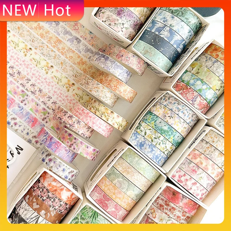 

5 рулонов свежей цветочной ленты васи, романтическая художественная лента, комбинированный материал, наклейки для украшения своими руками, дневник, скрапбук, подарки