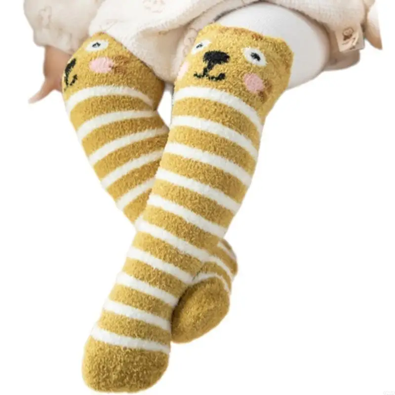 

Q22D Winter Warm Over the Knee Socks for Baby with Thick Lining Cartoonn Striped Pattern Stockings for Baby and Toddler 0-3Age