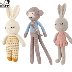 Handmade Rabbit Monkey Crochet Wool Doll Animal Stuffed Plush Toy Baby Soothing Baby Sleeping Plush Toy Gifts for Kids Birthday