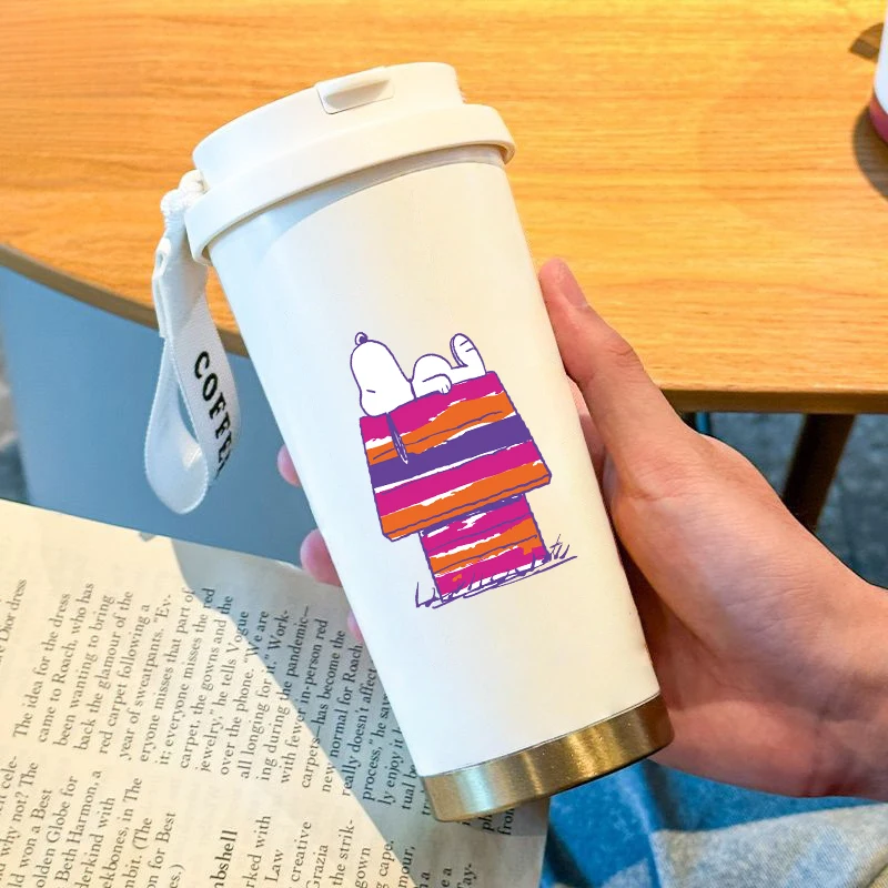 

Модная кофейная чашка с принтом Снупи, аниме, мультфильм, 500 мл, большая емкость, соломенная бутылка из нержавеющей стали с термоизоляцией, посуда для напитков