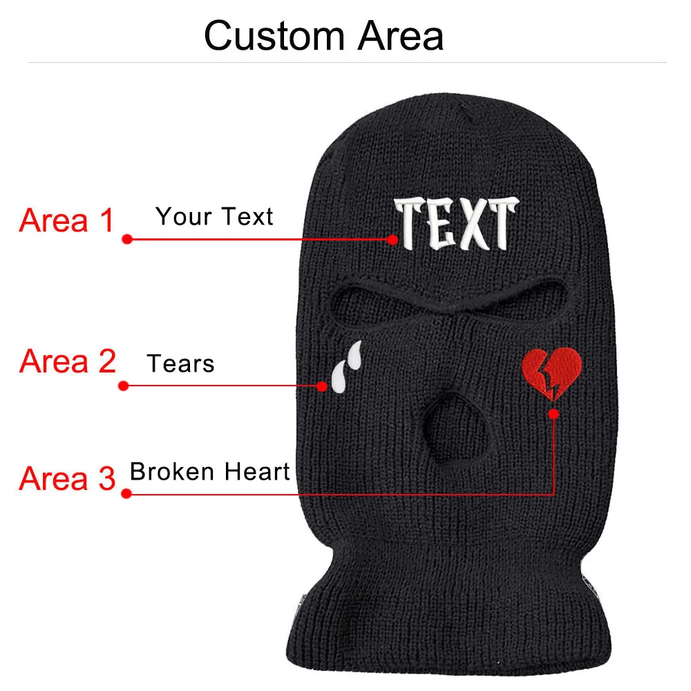 Custom Balaclava Text Logo Name Embroidery 3-Hole Ski Mask Winter Beanie Hats Women Knitted Caps Men Dropshipping