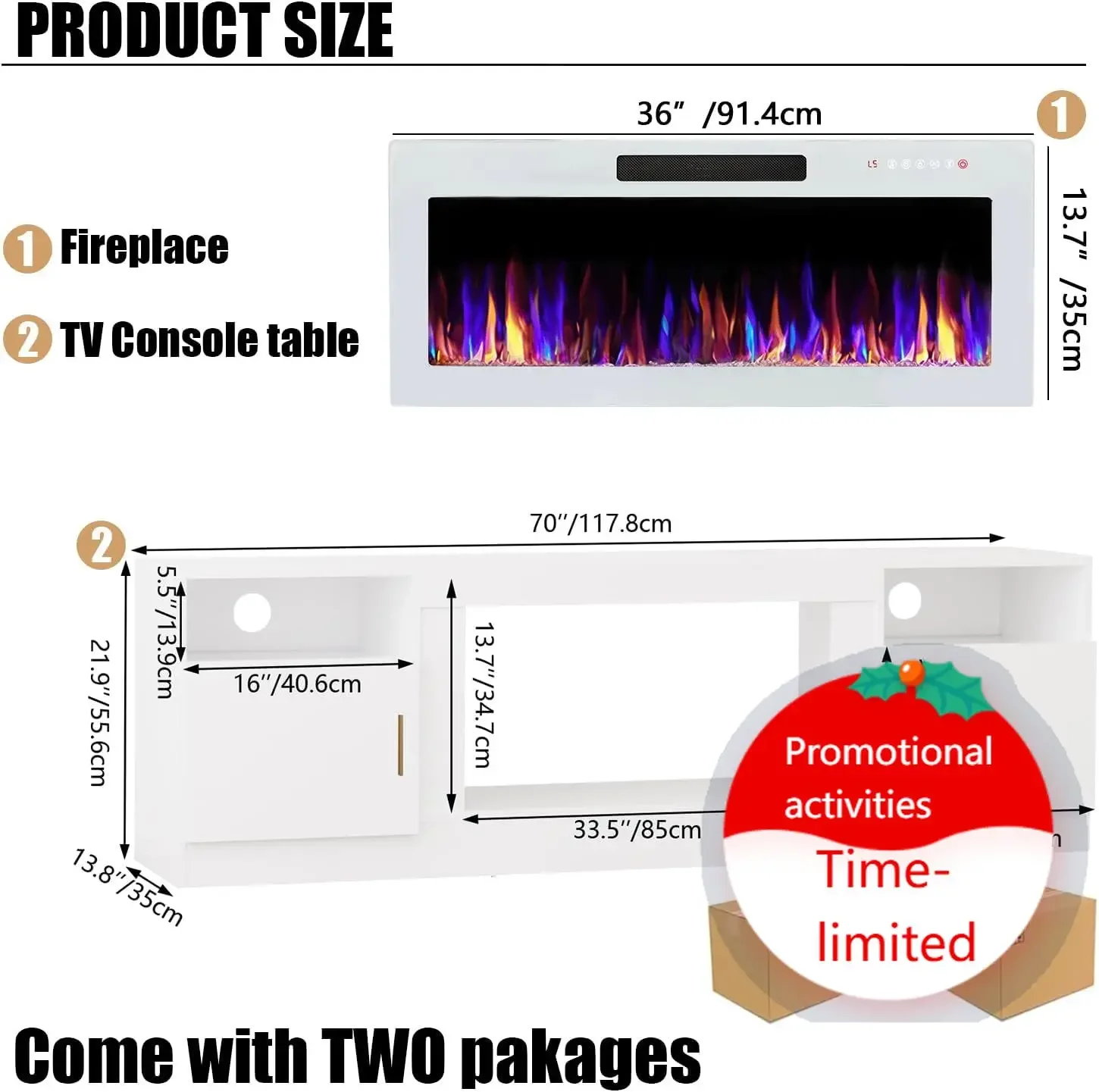 TV Stand Fireplace with 36