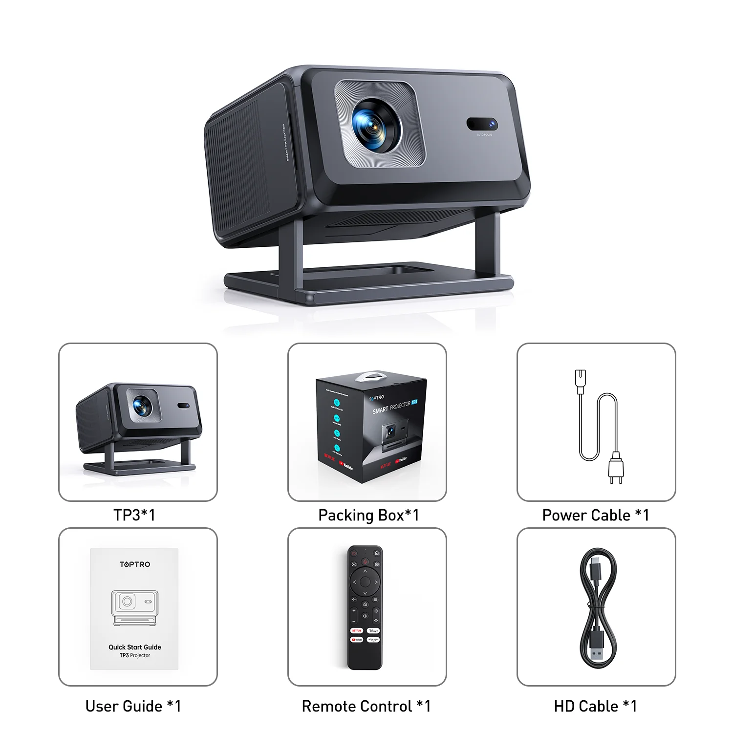 Toptro Projektor Google TV 4K 1080p Full HD Tragbarer Projektor BT5.4 Auto Keystone für Video, Film, Smart Home Theater LED-Projektor – Detail 12