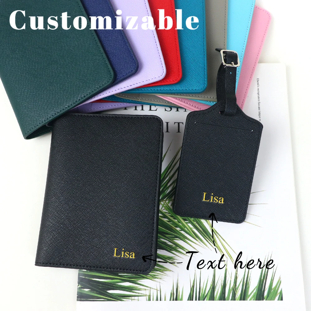 

Customized name cross-pattern leather passport bag for travel, passport ticket folder, PU passport bag, luggage tag gift box set