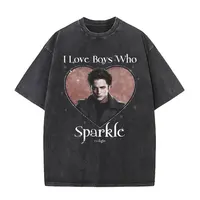 Camiseta lavada Vintage para hombres y mujeres, camisa de película Twilight I Love Boys Who Sparkle, Robert Pattinson, Edward Cullen, de gran tamaño
