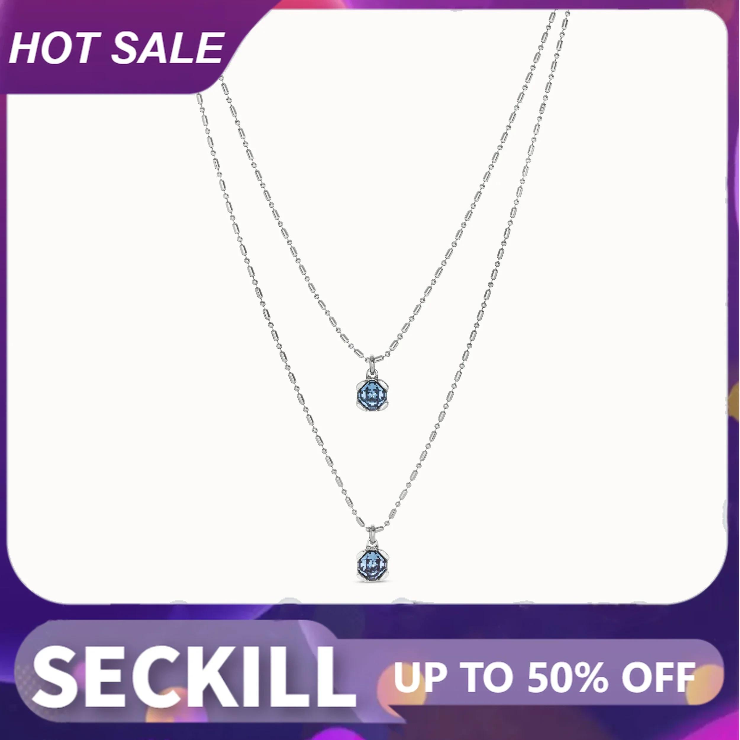 

S925de50-Double Layered Blue Crystal Necklace for Women, Beautiful Jewelry, High Quality Gift, Original, New Product,