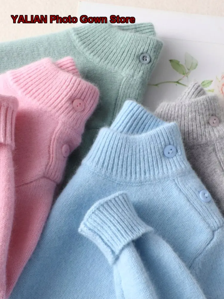 Kids Pullover Sweater Boys Girls Autumn Winter Warm Fleece Lined Button Front Knit Top