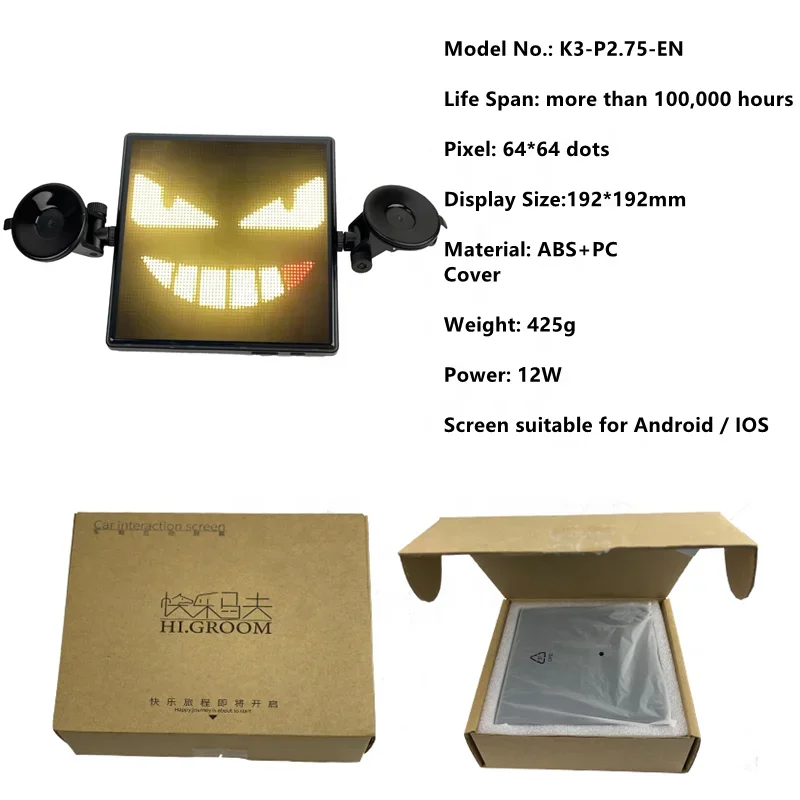 Aangepaste Full Color Rgb Smart Digital Light Emotion Screen Led interactieve autodisplay voor achterruit met stembediening