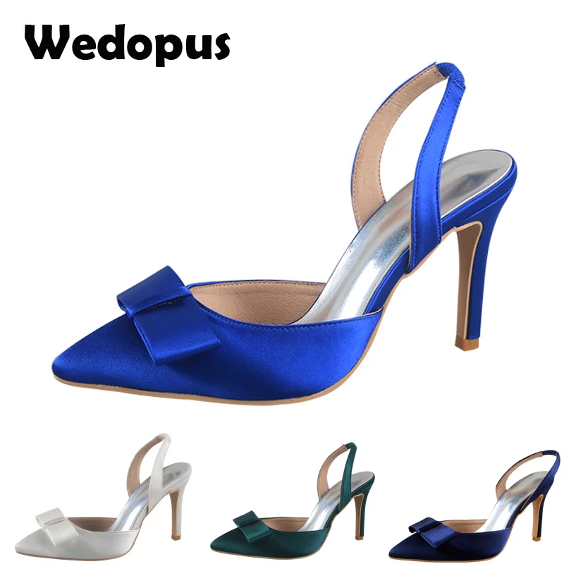 

Wedopus Customized 9CM Royal Blue Bridal Shoes Wedding with Knots Pointed Toe Slingback Women Heels
