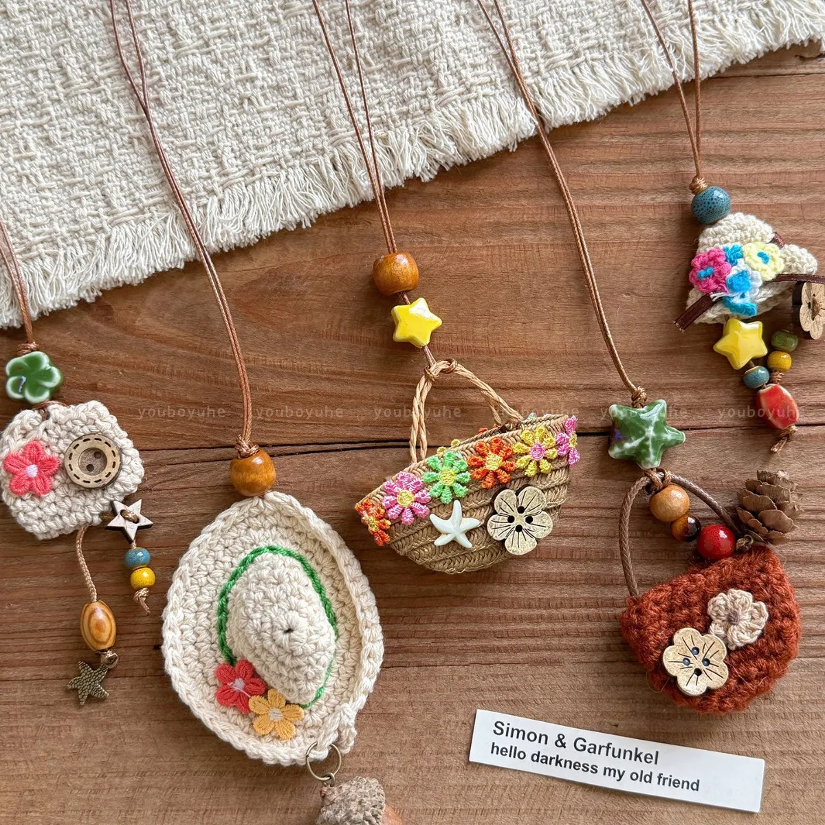 Knitted Straw Hat Beaded Necklace in New Style Collar Chain for Summer Vacation Style Long Accessory