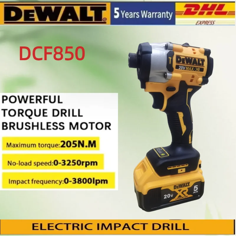 

New genuine DEWALT DCF850 maximum torque 65.NM no-load speed 1600RPM 205NM home DIY brushless cordless electric screwdriver