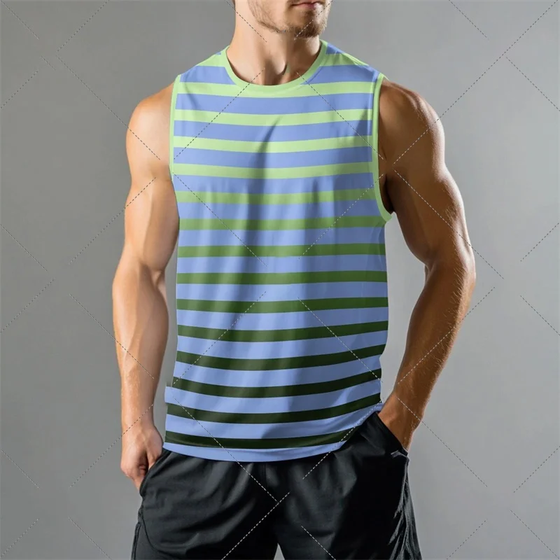 

3D Printed Colorful Stripes Tank Top For Man Gradient Pattern Tees Summer Casual Vest Oversized Sports Streetwear Tank Tops