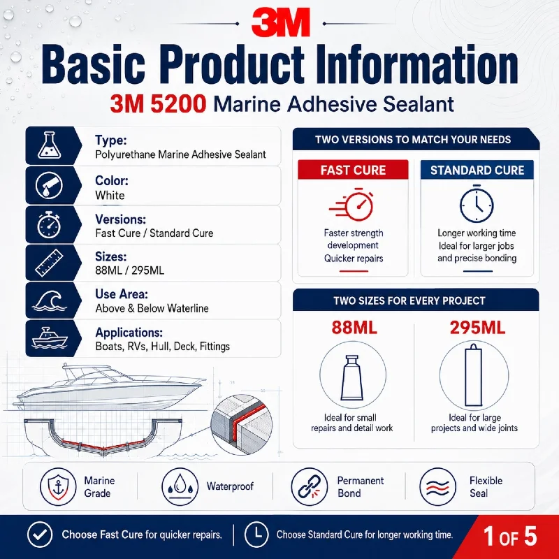 High Strength 3M 5200 Marine Adhesive Sealant Fast & Standard Cure Waterproof Boat Hull Deck Repair Bonding Sealant 88ml