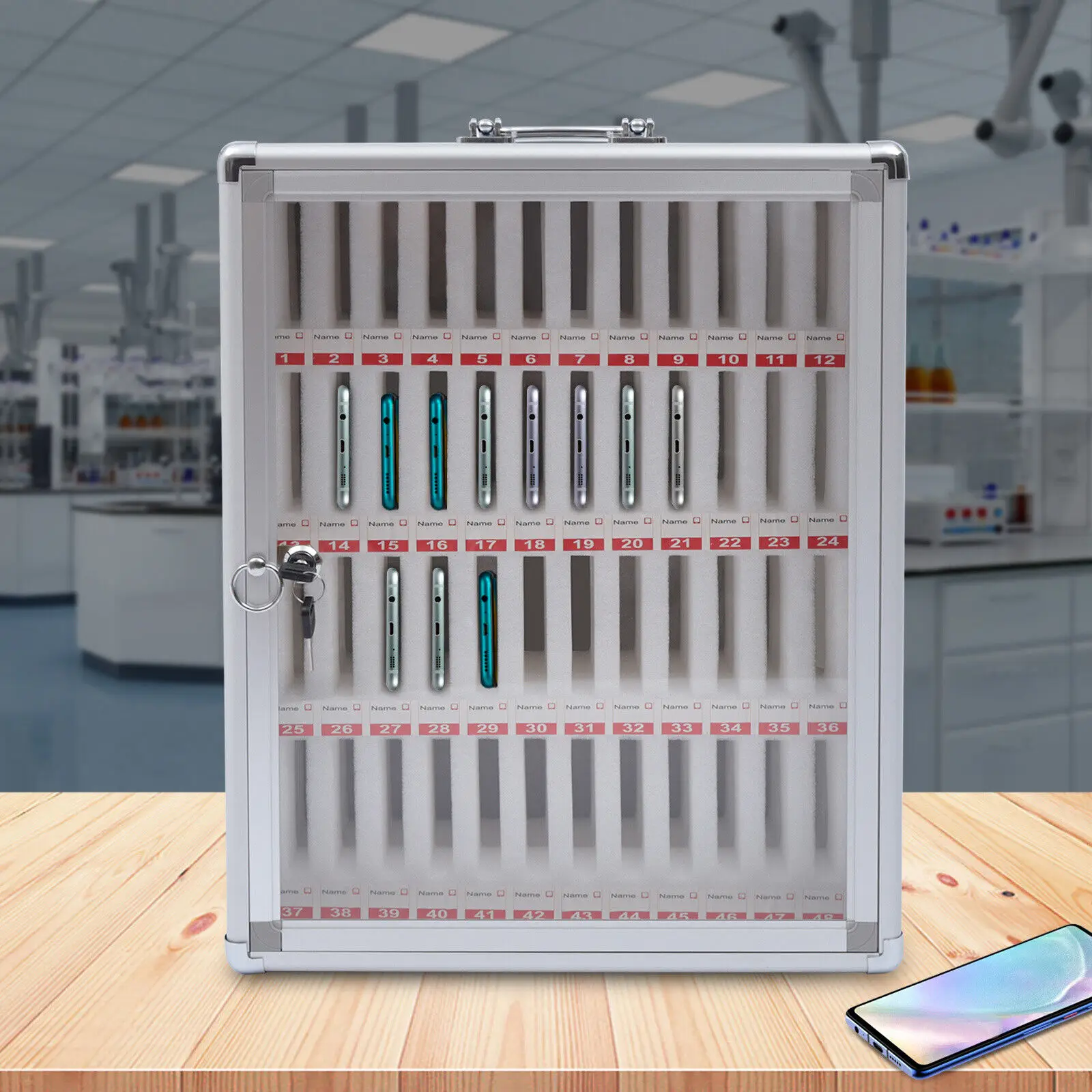 

Wall-mounted 48 Slot Pocket Chart Cell Phone Storage Cabinet For Schools