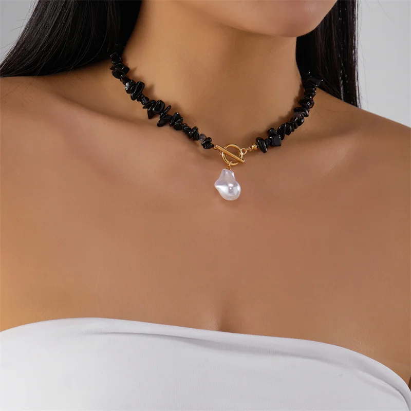 Handgefertigte böhmische Perlenimitat-Anhänger-Halskette, Quarz-Amethyst-Perlen, unregelmäßiges zerkleinertes Stein-Design für Party-Geschenk – Detail 6