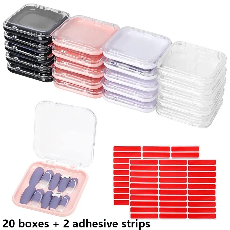 30/50Pcs Press on Nail Packaging Boxes with Adhesive Nails Tape Easy to Use and Portable Nails Storage for Makeup and Nail Tips