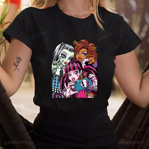 تي شيرت Draculaura Monster عالي المطبوعة للنساء ، رقبة ، عتيق ، Kawaii ، ملابس الشارع محببة مؤنثية ، مضحك أنيمي تيشرت ، الصيف أفضل 12 ملابس Monster High Draculaura مبيعا - رقم 7