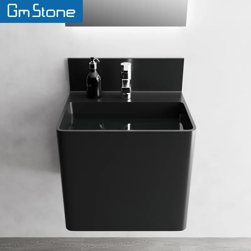 Modern Design Stone Sink Solid Surface Wall-Hung Basin For Family And High-End Hotel Bathrooms