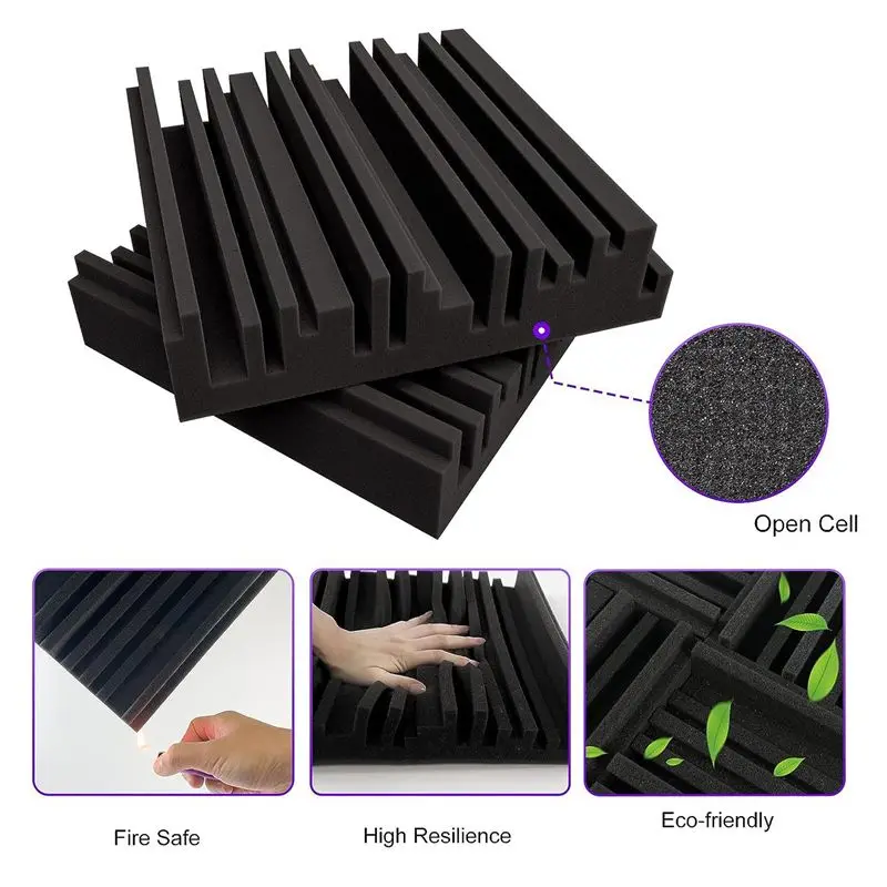 B69C 6 Paneles de Espuma Acústica Autoadhesivos, Espuma Absorbente de Sonido de 12 x 12 x 2 Pulgadas, Espuma Insonorizante para Estudio de Grabación, Color Negro