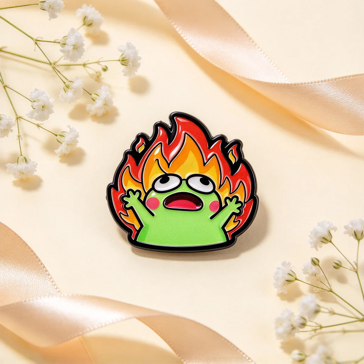 Angry Frog Enamel Pin Funny Fire Brooch Pines Lapel Pins Badge on Backpack Clothing Accessories Animal Jewelry Friends Gifts