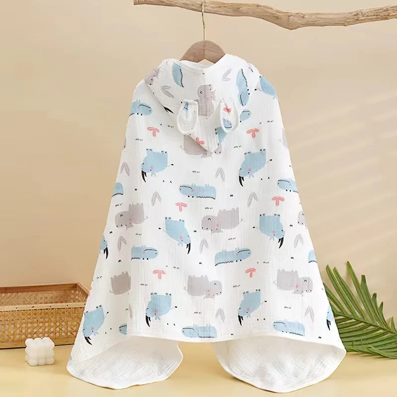 Children\'s Gauze Class A Bath Towel Four-layer Summer Baby Hooded Cloak Cartoon Toddler Bath Towel