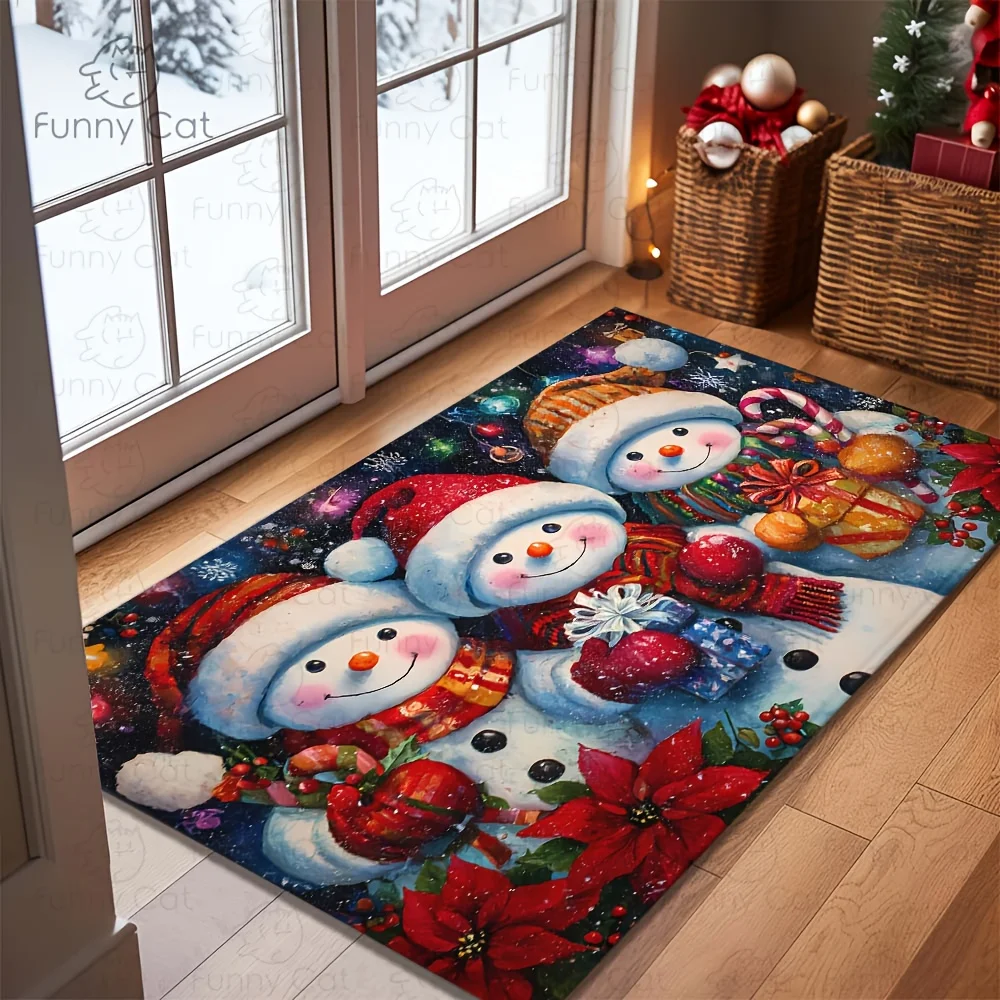 1pc, Welcome Doormat with Christmas Snowman Design, Featuring Three Adorable Snowmen, Creates a Cozy Christmas Ambiance - Deco