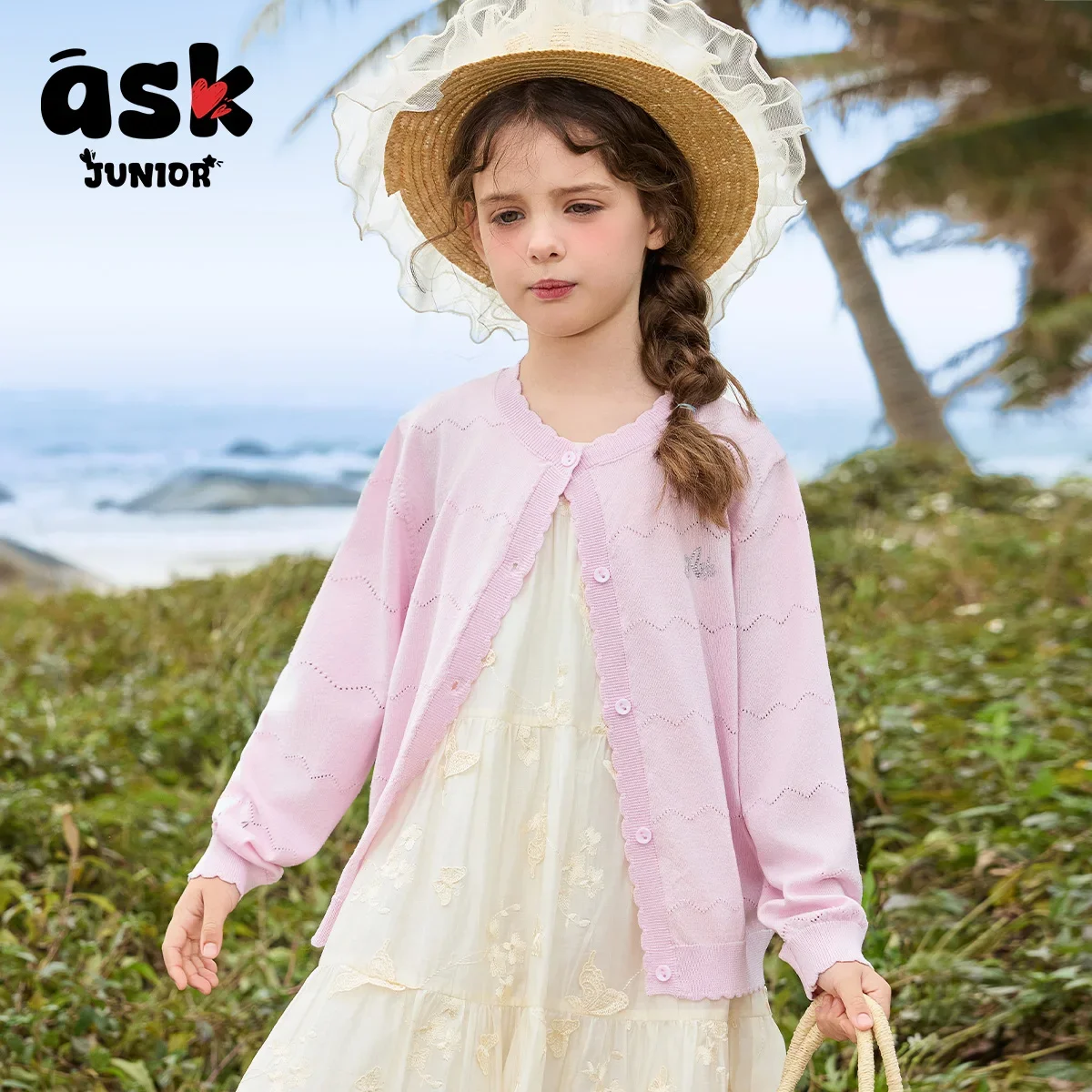 سترة جاكار مجوفة بسيطة بلون سادة للفتيات للخريف للأطفال #3