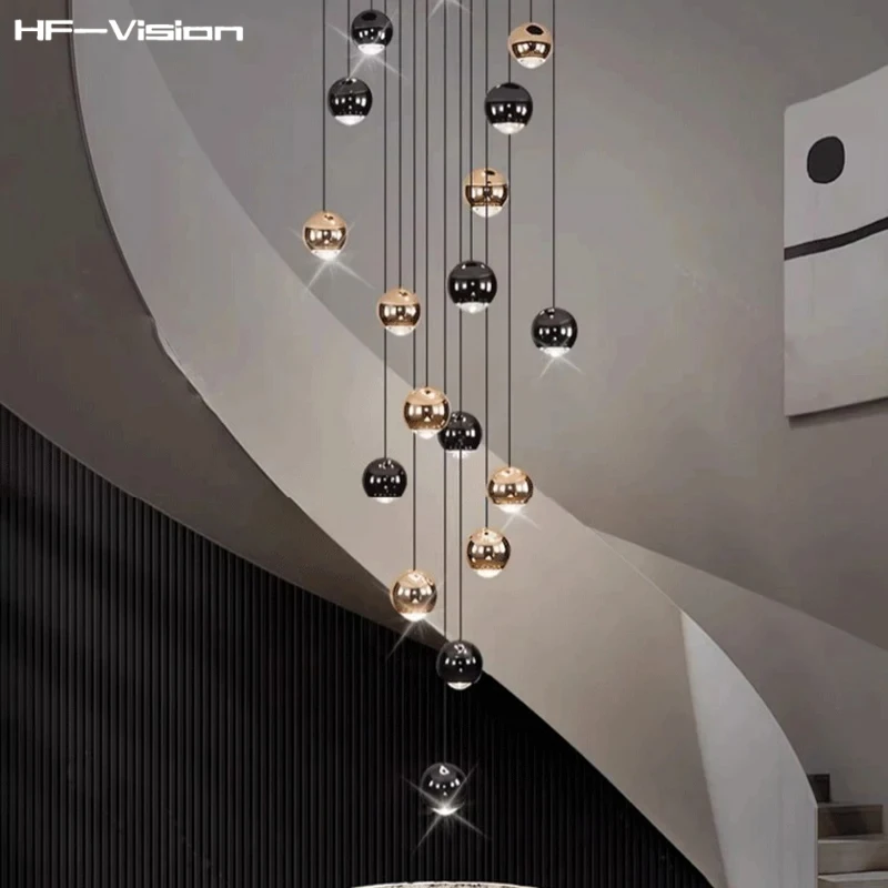 

Modern Black Gold Ball led ceiling pendant,Lusters Living room Dining room hanging indoor light Staircase home decor Fixtures