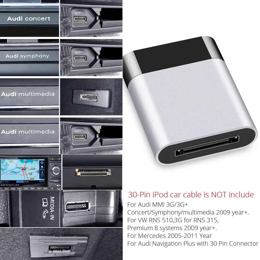 CHOOCL Bluetooth 5.0 aptX-HD adapter for Audi with 30-pin connection cable (2010-2019), MMI 3G system, Bluetooth receiver for Mercedes with original 30-pin interface cable (2005-2011 CHOOCL Bluetooth 5.0 aptX-HD adapter for Audi with 30-pin connection cable (2010-2019), MMI 3G system, Bluetooth receiver for Mercedes with original 30-pin interface cable (2005-2011