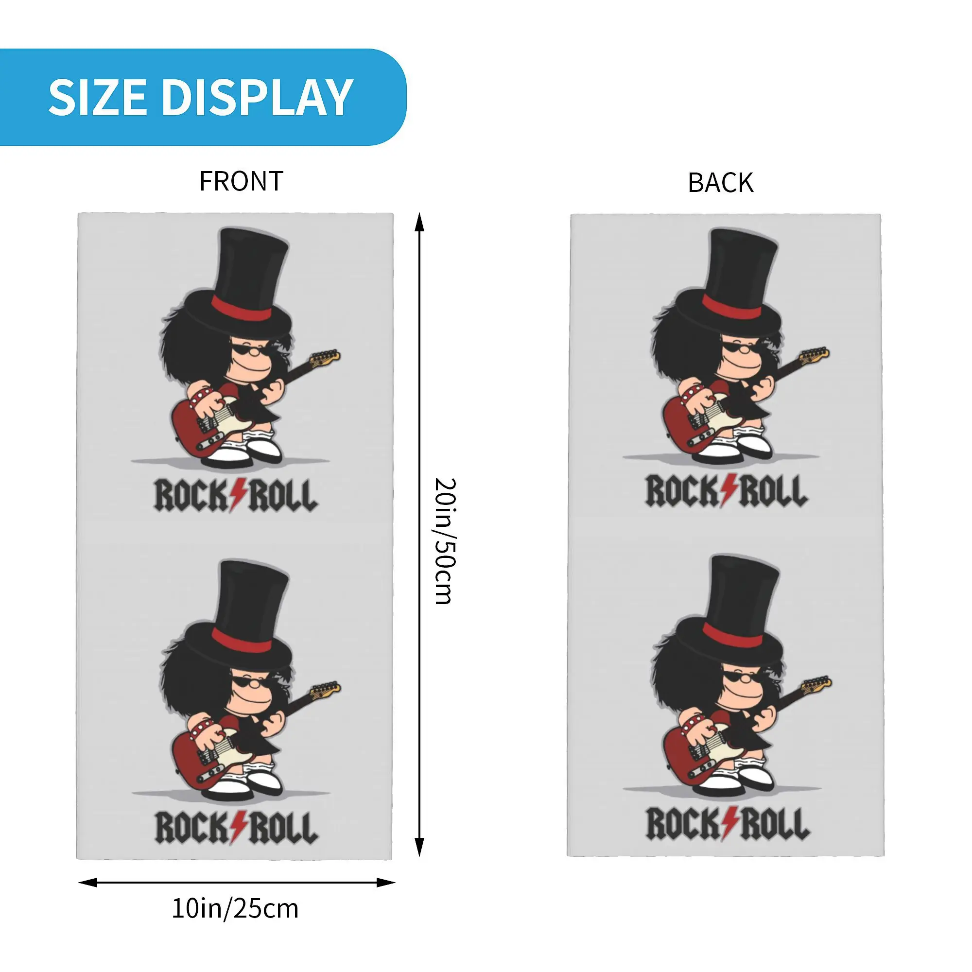 Custom Comic Mafalda Rock Guitar Bandana Neck Gaiter for Hiking Camping Men Women Wrap Scarf Cartoon Quino Manga Headband Warmer