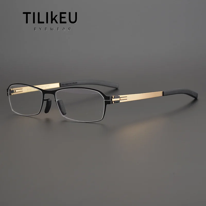 German Screwless Designer Frame Ultra-Thin Metal Slim Leg Men and Women Myopia Prescription Glasses Frame Anti-Radiation Lenses