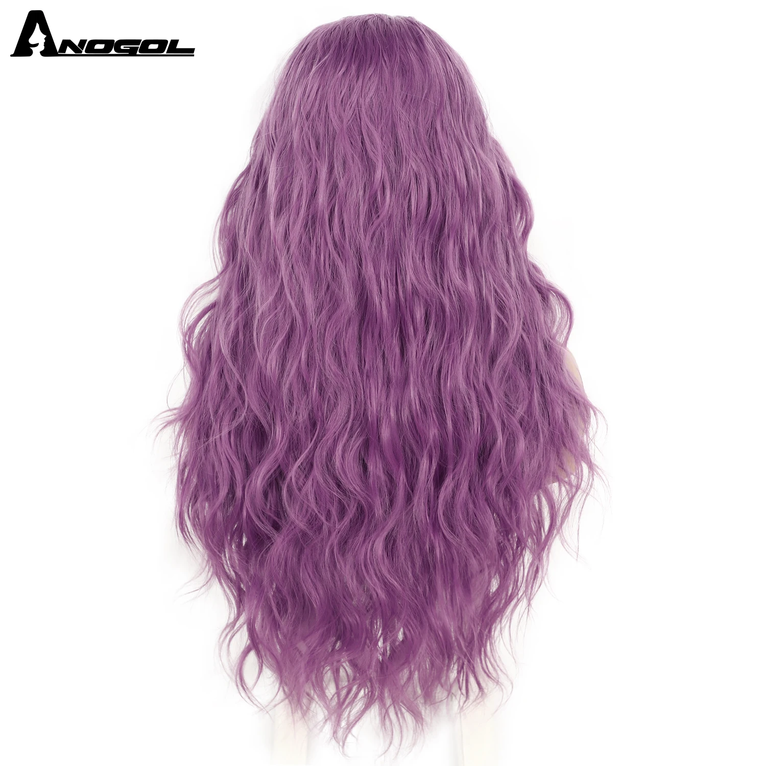 ANOGOL Synthetic Wig 13X3 Deep Wave Closure Lace Front Wigs Heat Resistant Curly Glueless Purple Long Wig for Women Brazilians