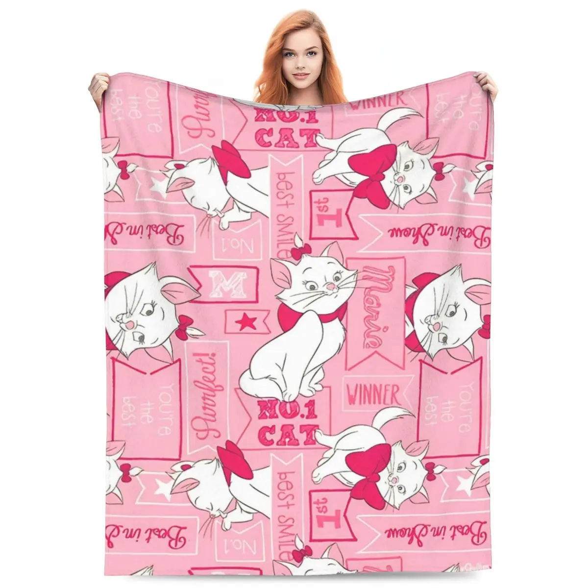 MINISO The Aristocats Marie Cat Plush Blankets Children Animal Cartoon Flannel Throw Blanket For Home Decor Soft Bedspread Gift