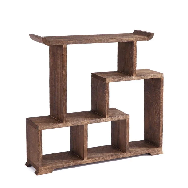 Compact Solid Wood Tea Set Organizer Mini Blog Rack Chinese Tabletop Display Spice Holder Kitchen Shelf