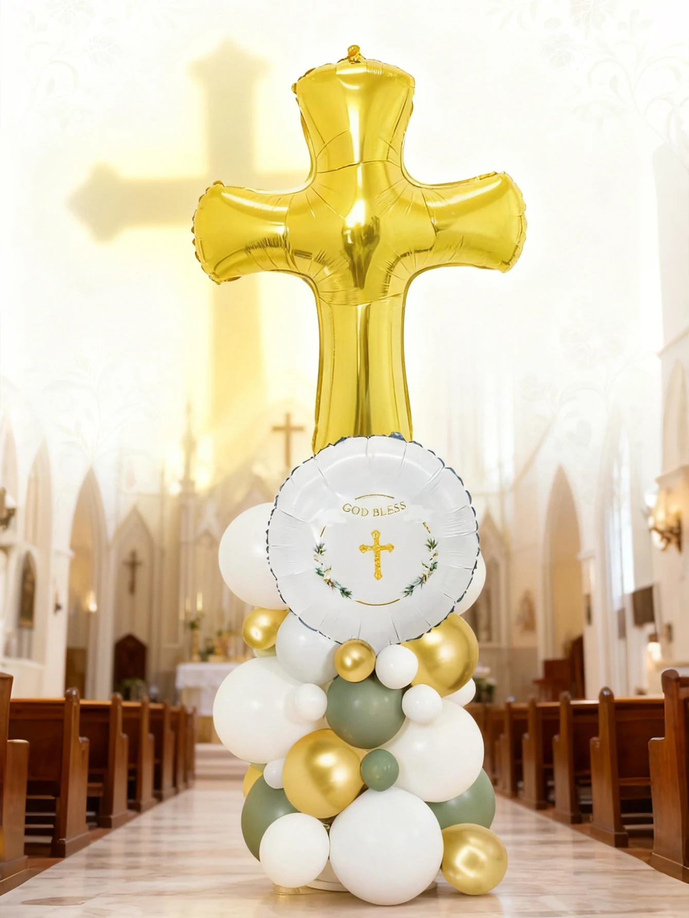 49pc Cross Baptismal Pillar Balloon Kit, Suitable for Baptismal Parties, Birthday Parties, and Easter Party Decorations.