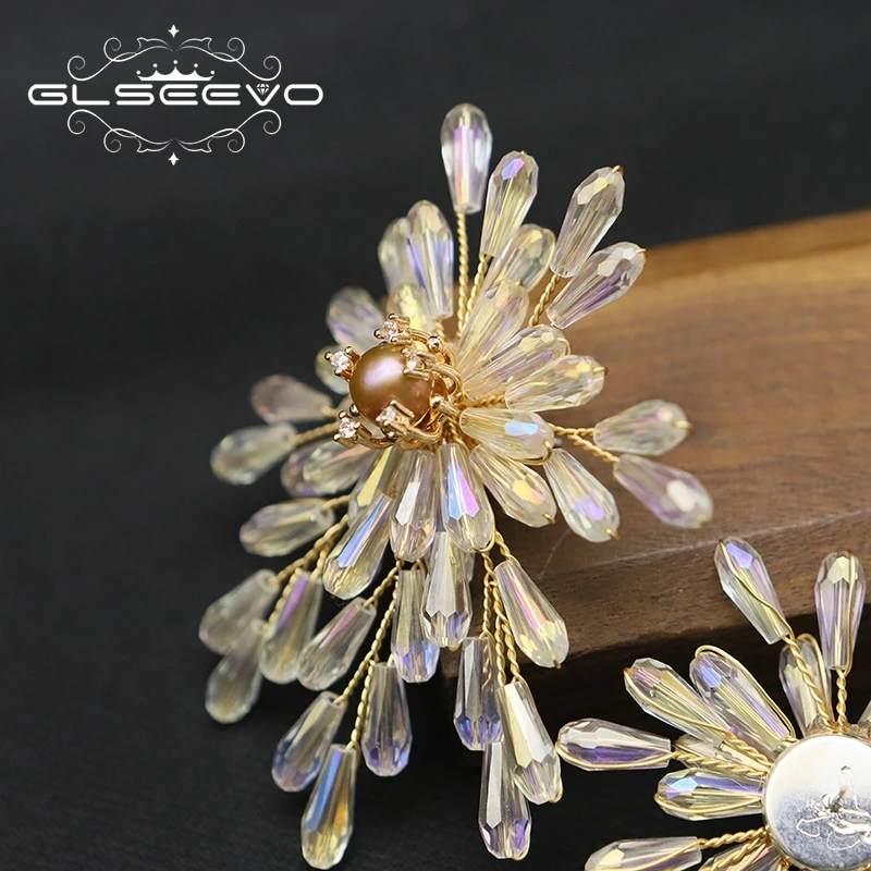 GLSEEVO Plant Leaves Crystal  Earrings 2022 Creative French Romance Suitable Ladies Elegant Accessories Sweet Jewelry GE1187