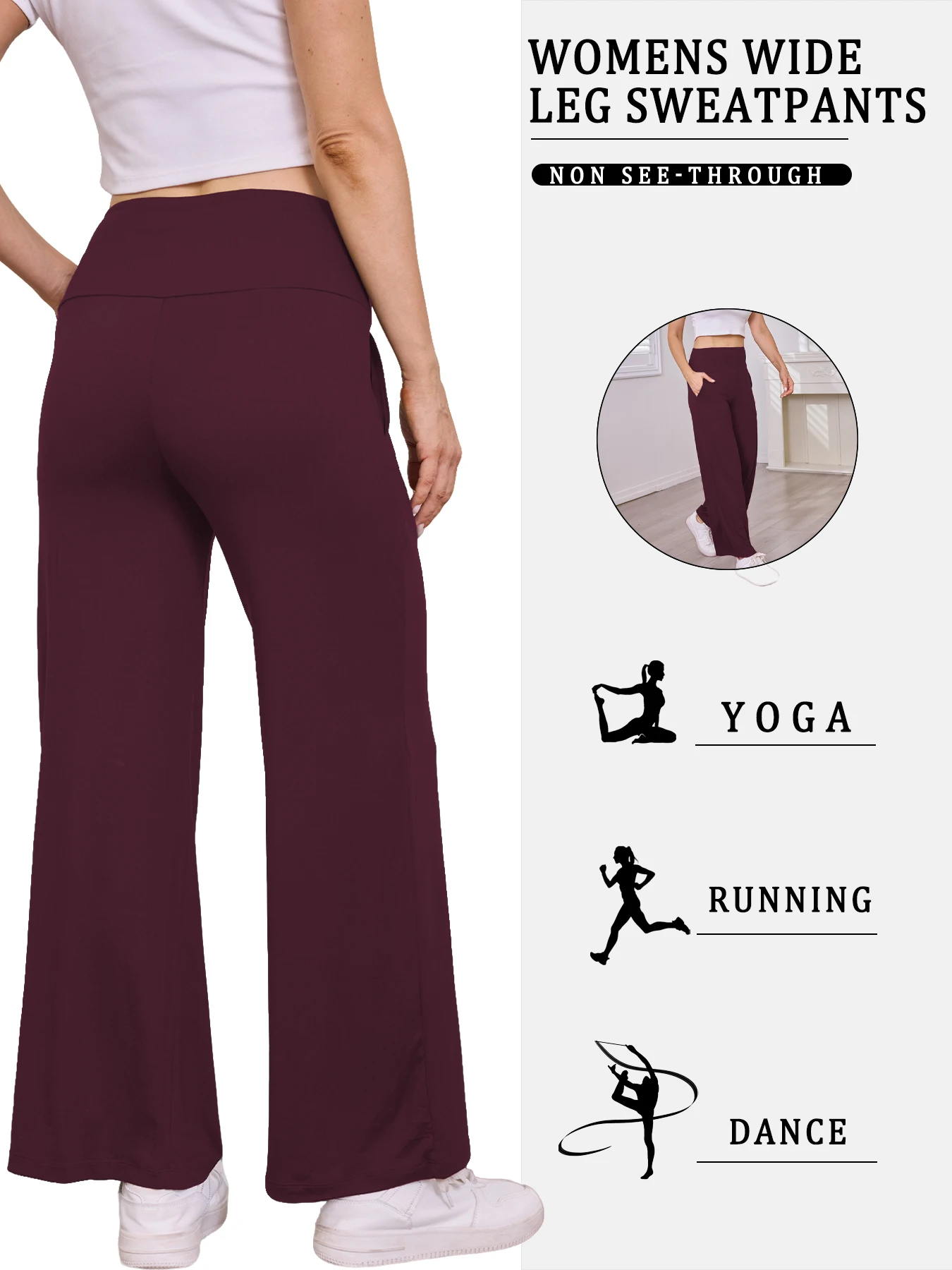 Superweiche Pyjamahose mit hoher Taille für Damen, Hose mit weitem Bein und Taschen für den Heim- oder Außenbereich ﻿