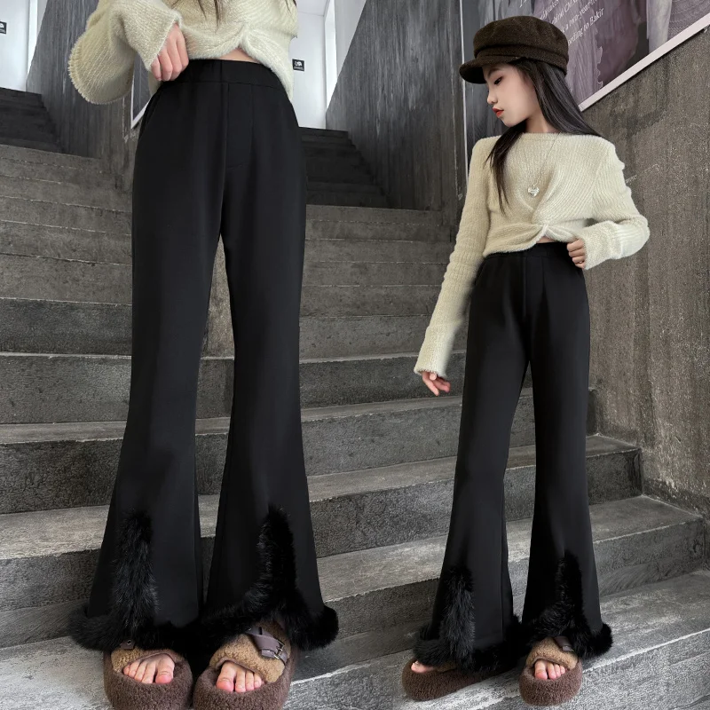 

Slit Slightly Flared Suit Trousers for Girls Autumn and Winter New Fashion Black Velvet Casual Narrow Wide-leg Flared Trousers