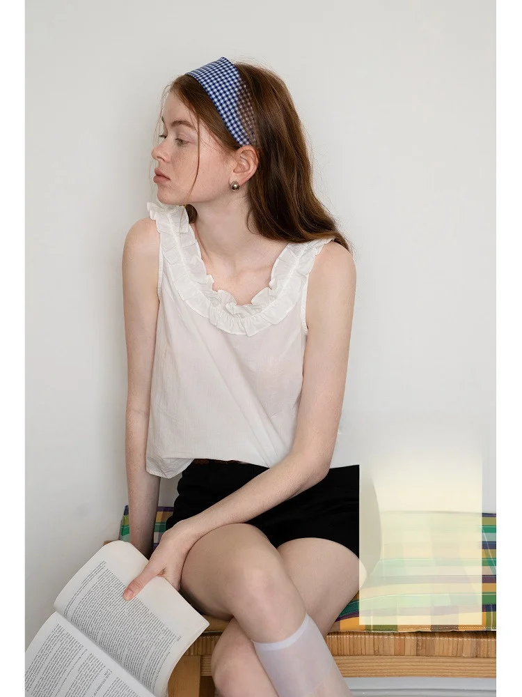 

Eggka Белый кружевной воротник ort Svel irt Летний новый свободный галстук Personali Ba с микротекстурой irt Casual Sle Polyest...