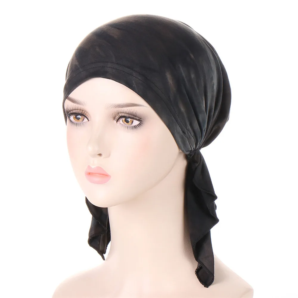 Kerudung wanita pra-diikat topi Dalaman elastis topi Kemo Muslim dicetak Bandana kanker rambut rontok topi Bonnet wanita Turban Mujer