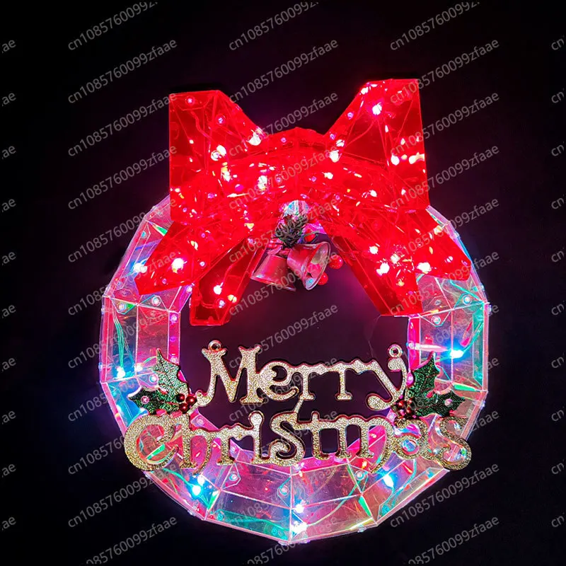 Decorative flower garlands and plant Christmas wreaths with light bows