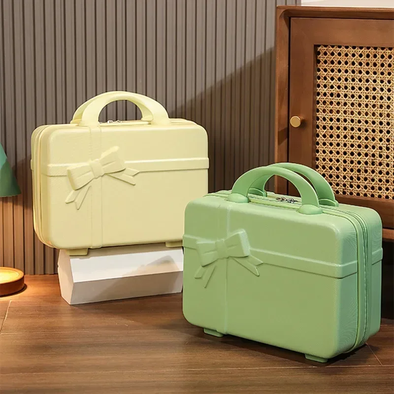 

14 Inch Bow Tie Suitcase, Female Portable Makeup Case, Cute Mini Large Capacity Storage Travel Case Suitcase Storage Bag