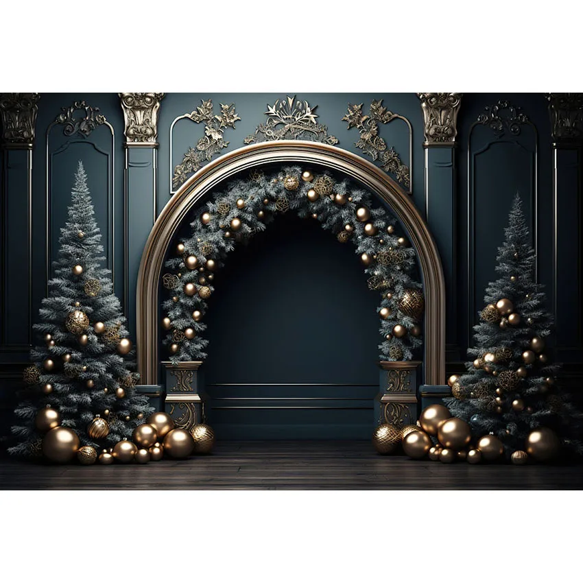 Mehofonds dekorasi Natal latar belakang mewah istana dinding pohon Natal potret keluarga latar belakang fotografi Studio foto